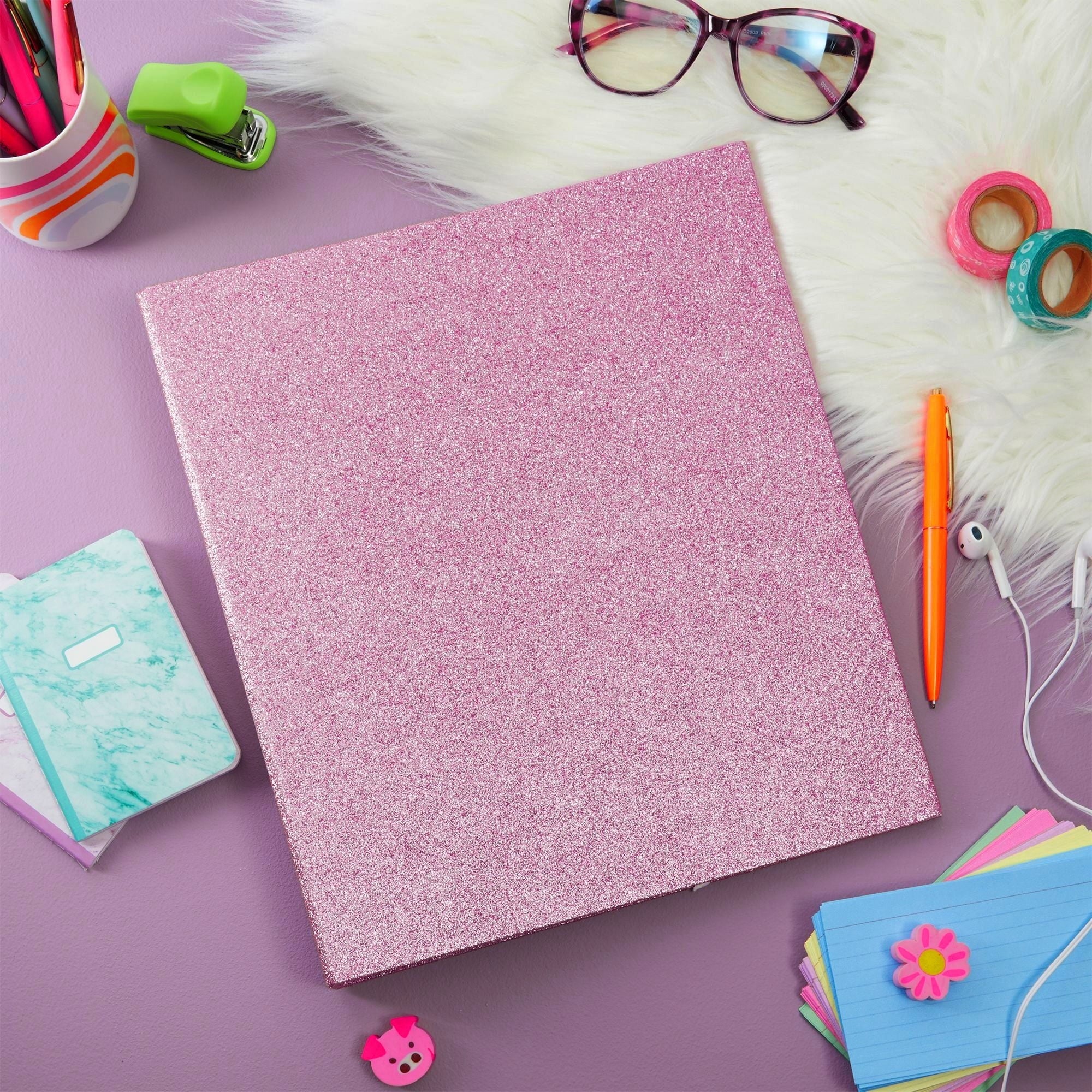 2 Pack Sparkly Pink 3 Ring Binder with 2 Inch Rings, Glitter File Folder Pockets for Office Supplies, Planner, Portfolio, 350 Sheet Capacity - Image 3