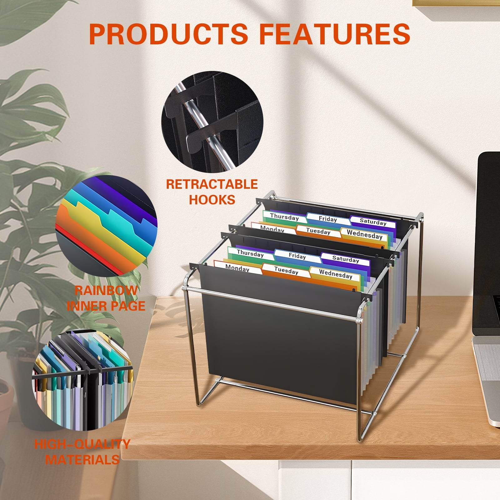Ktinnead 3 Pack Expanding Hanging File Folders for Filing Cabinet 7 Pockets Accordian Dividers Folder Multi-Color Tabs Large Capacity Hangin - Image 2