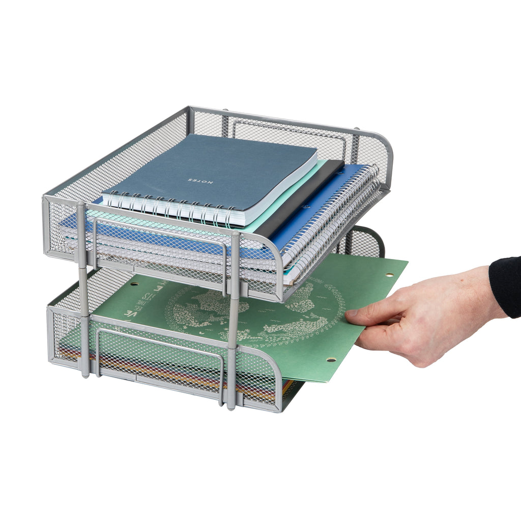 2-Pack Stackable Metal Mesh File Holder Trays, Document Holder, Desktop File Organizer, Silver - Image 6