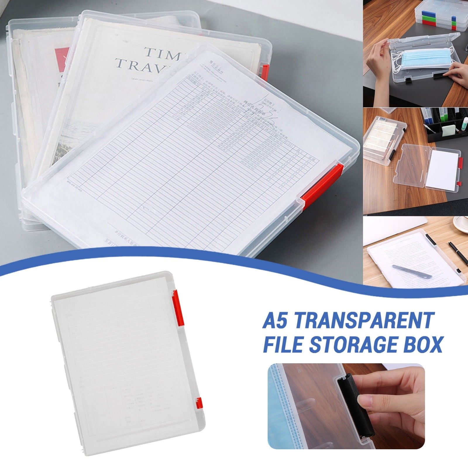 A5 File Box , File Organizer with Snap-tight Lid, Transparent Plastic Document Paper Filling Case, Magazine and Photo... - Image 2