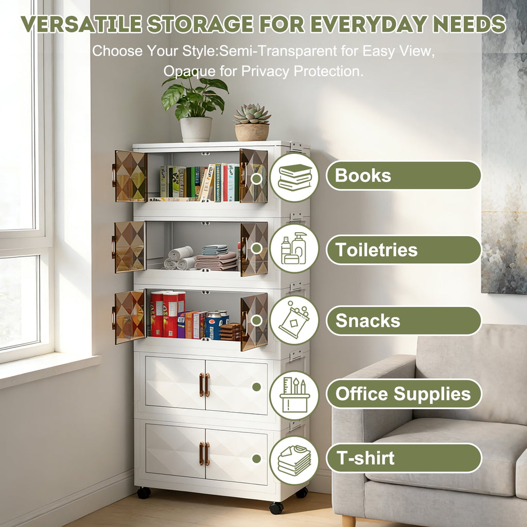 Stackable Storage Bins with Lids, 5 Tier Stackable Plastic Storage Bins with Wheels & Door,/63. Storage Box Collapsib... - Image 6