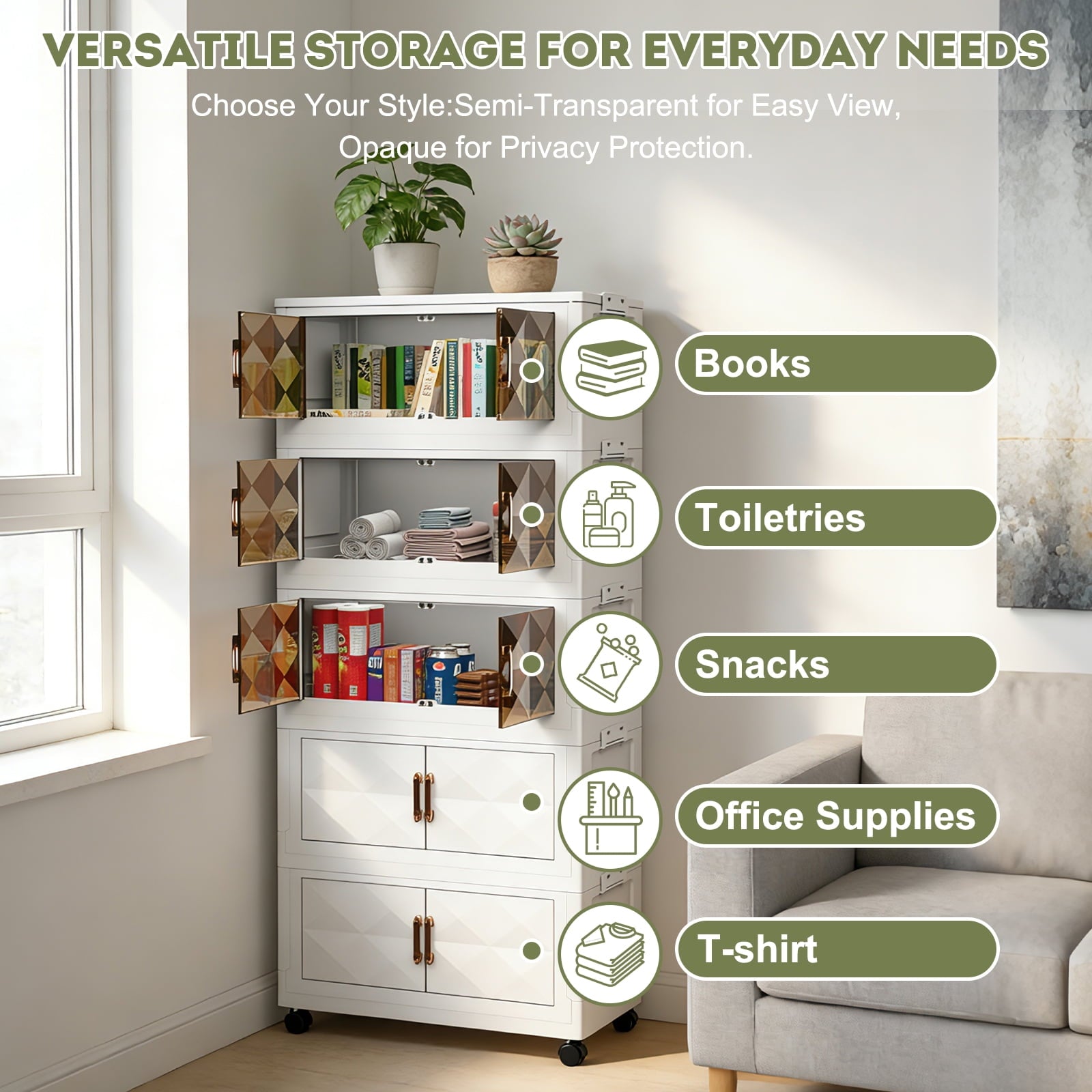 Stackable Storage Bins with Lids, 5 Tier Stackable Plastic Storage Bins with Wheels & Door,/63. Storage Box Collapsib... - Image 6
