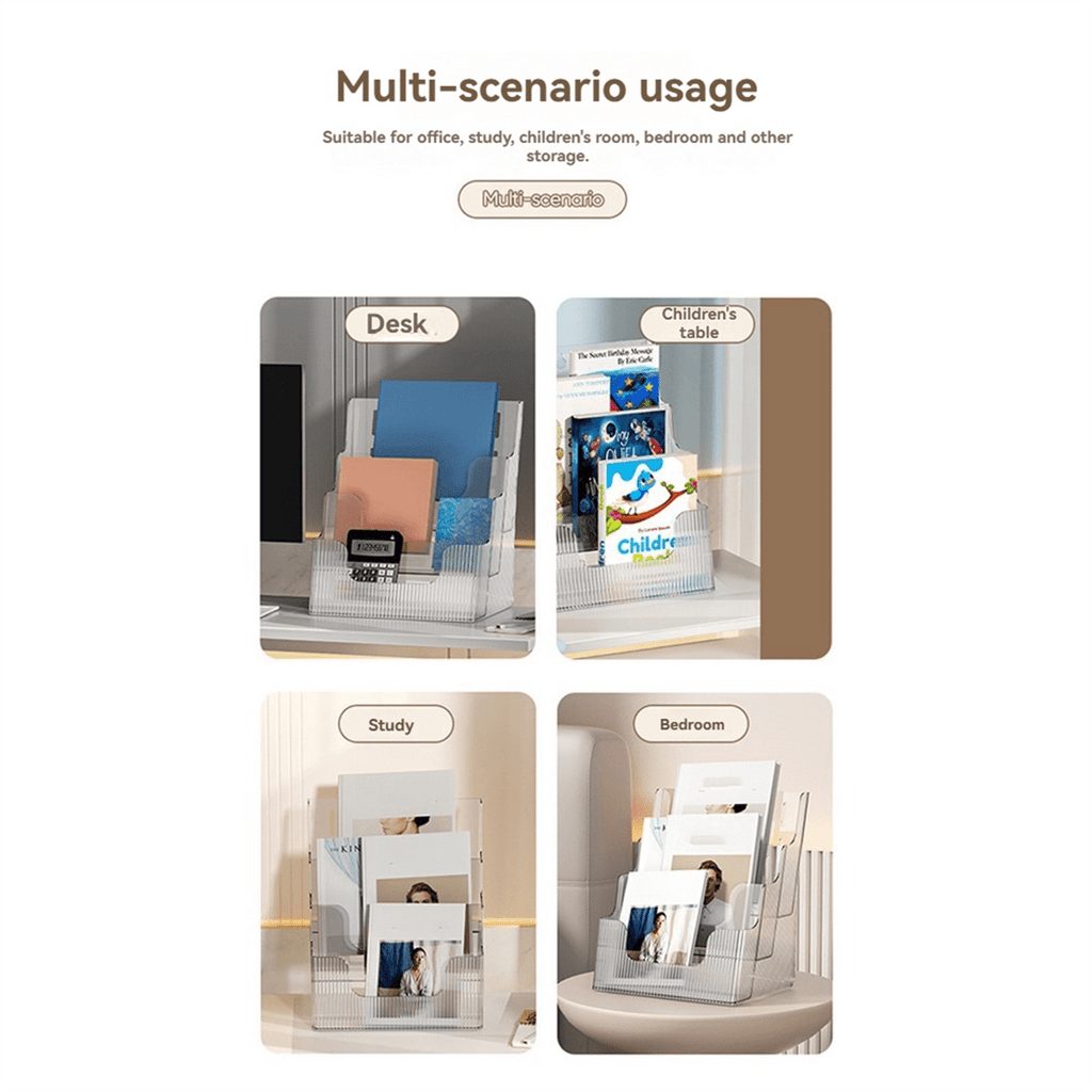 A4 File Display Clear Storage Box Office Single Layer Desktop Sorter Pocket Booklet and Brochure Holder Gray - Image 6