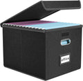 File Box, Foldable File Organiser Box with Lid, Foldable Fabric Hanging Filing Box with Plastic Slide for Home Storag...