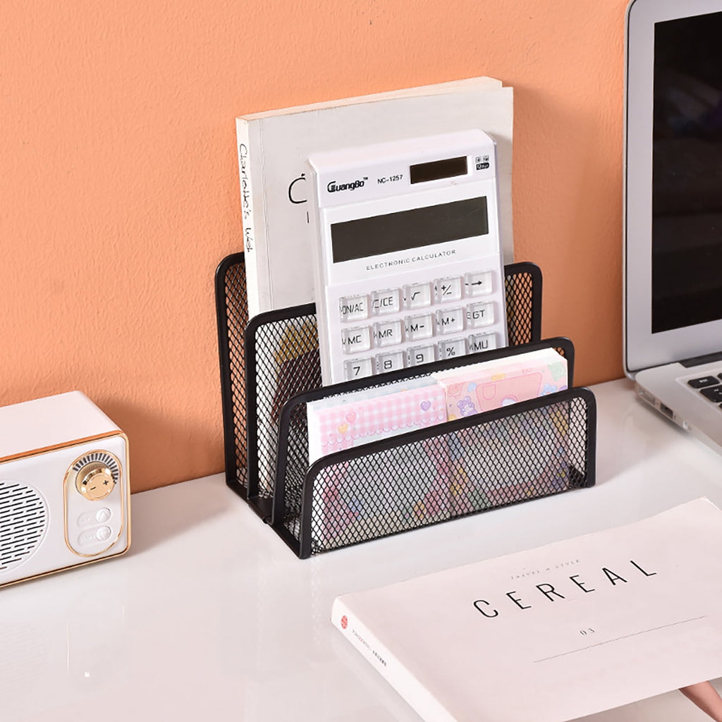 Organizer, Metal Mesh Letter Holder File Sorter, top Organizer for Home Office, 2 Pack, 6.8"x3.5"x5.1", Black+Silver - Image 6