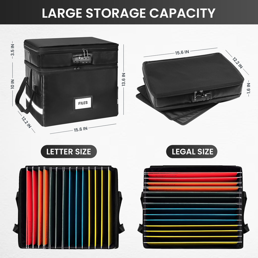 Fireproof Document Box with Lock-2 Layer File Cabinet Storage Bag with Multiple Pockets, Water-Resistant File Box with Reflective Strip-Docu - Image 6