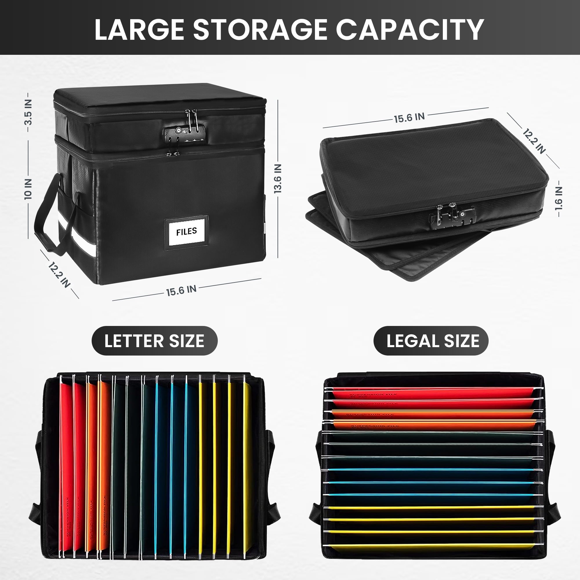 Fireproof Document Box with Lock-2 Layer File Cabinet Storage Bag with Multiple Pockets, Water-Resistant File Box with Reflective Strip-Docu - Image 6