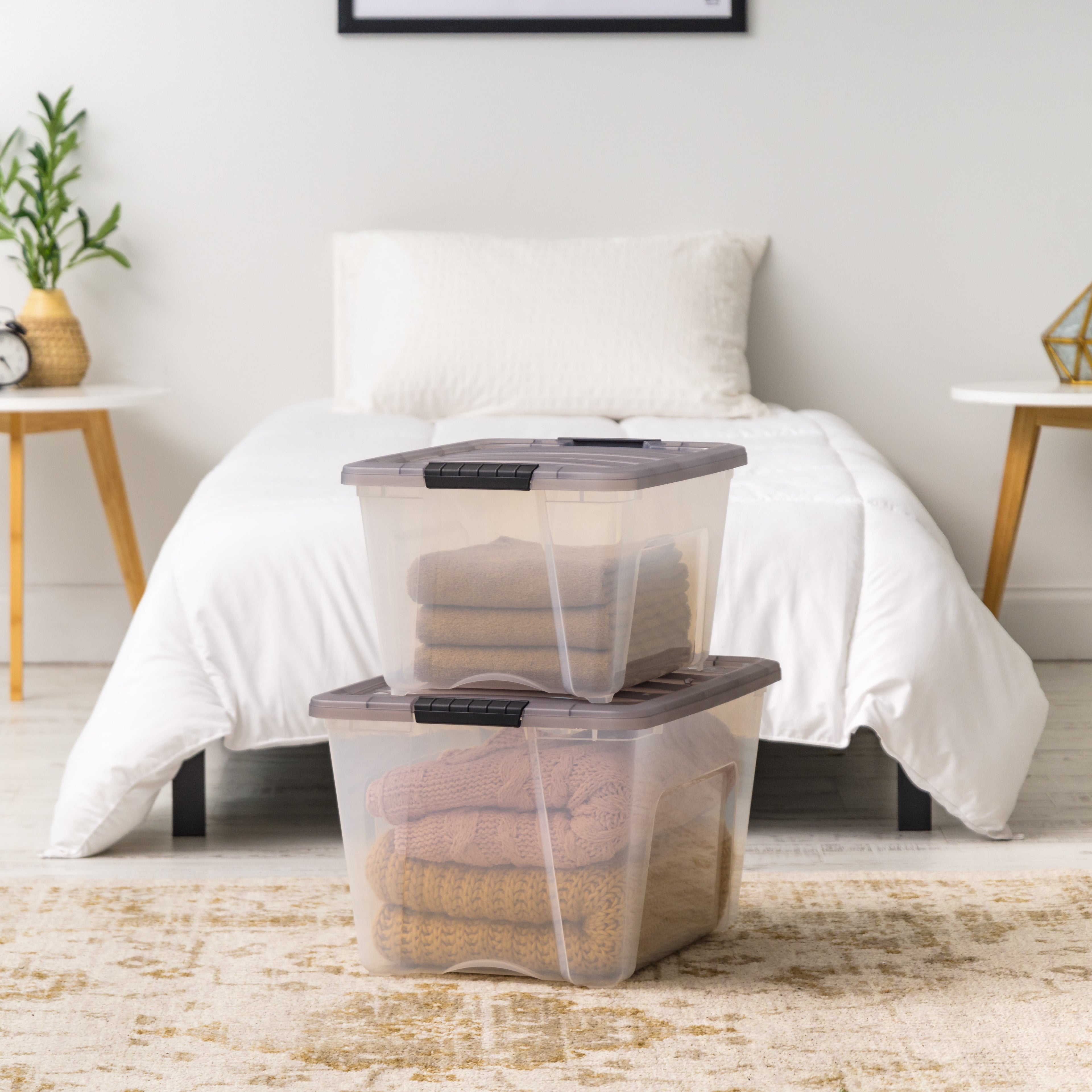 Stack & Pull Clear Plastic Storage Box, Lid Gray, Set of 5 - Image 3