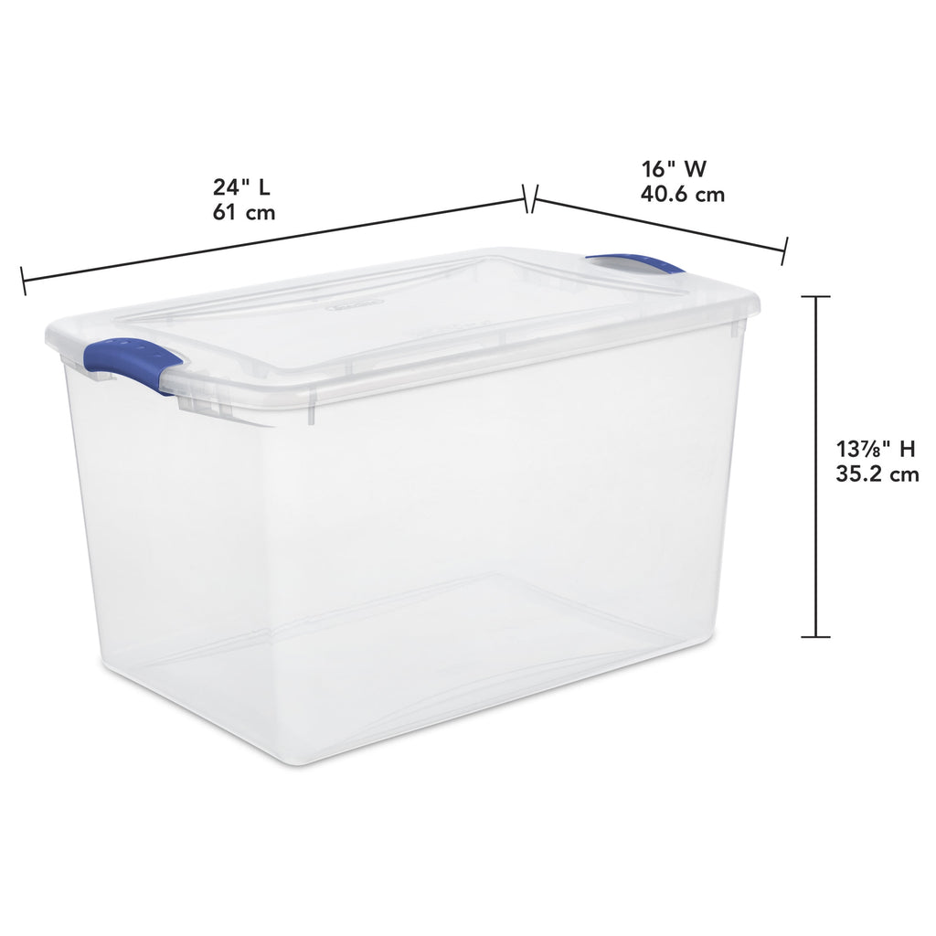 Sterilite 66 Quart Large Latching Storage Bin, Clear Plastic Storage Container with Latch Lid, Blue - Image 2
