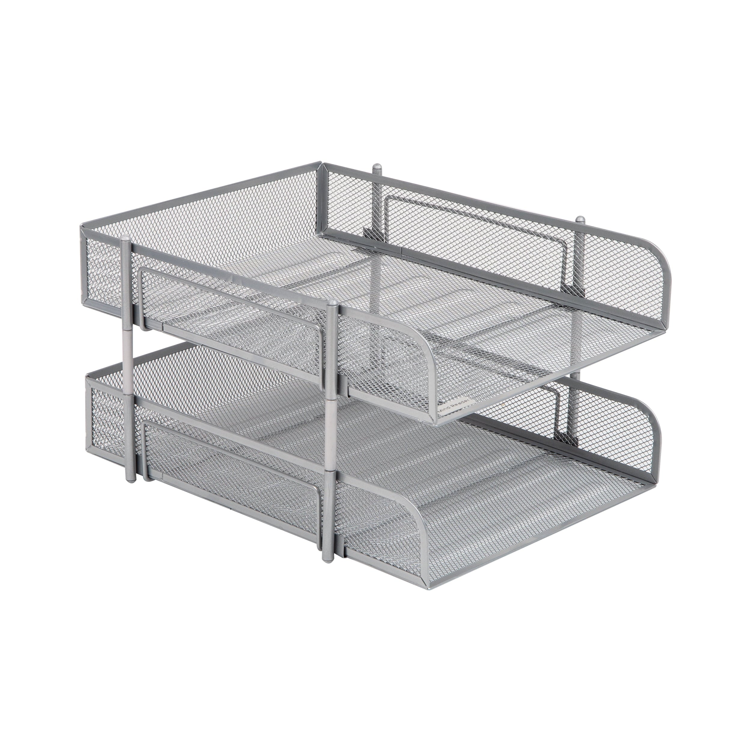Stackable Paper Tray, Desktop Organizer, File Storage, Office, Metal Mesh, 2 Pcs, White - Image 4