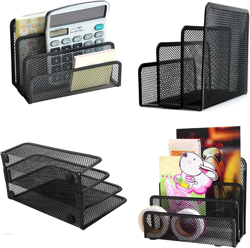 Folder Holder Desk, 2 Pack Mail Organizer Letter Holder for Desk Metal Mesh with 3 Vertical Upright Compartments - Image 5