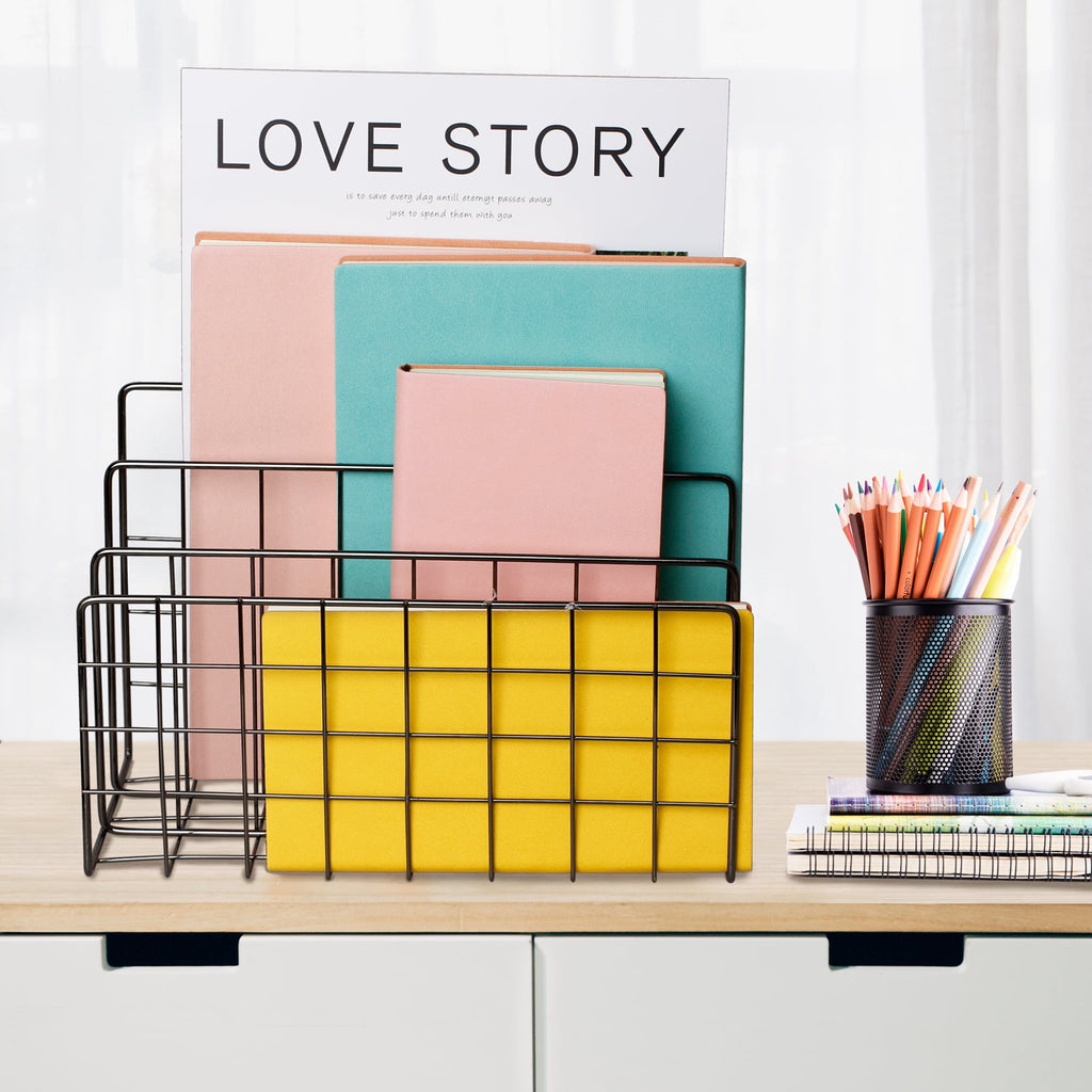 YiePhiot Desktop Mail Organizer File Organizer Metal Wire Mail Sorter Letter Organizer Magazine Rack for Letters, Mails, Books, Postcards, B - Image 3