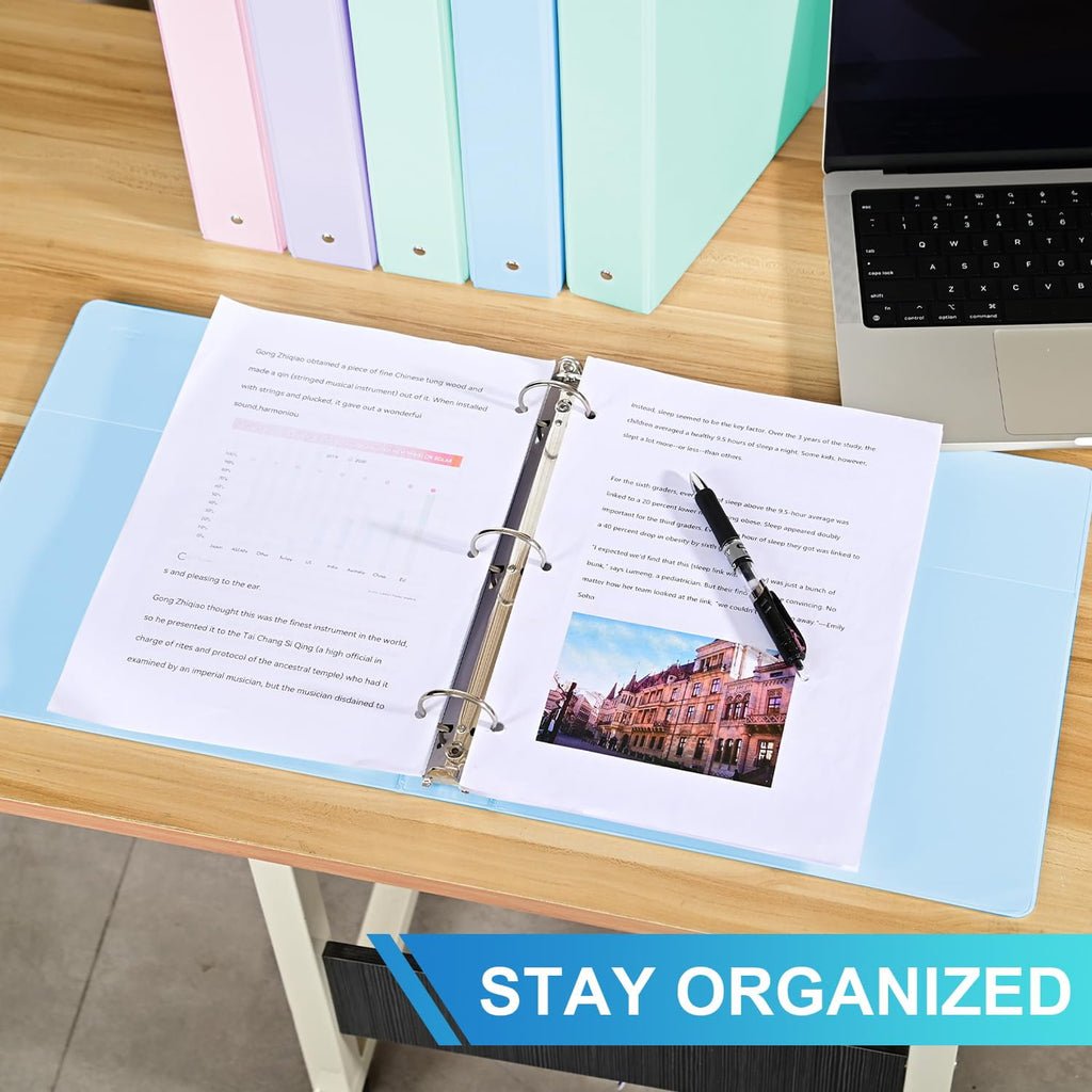 4-Pack 3 Binders, 1.5 Inch Round O- View Binders, Holds 200 Letter Size Sheets, with Pockets, Assorted Colors - Image 6