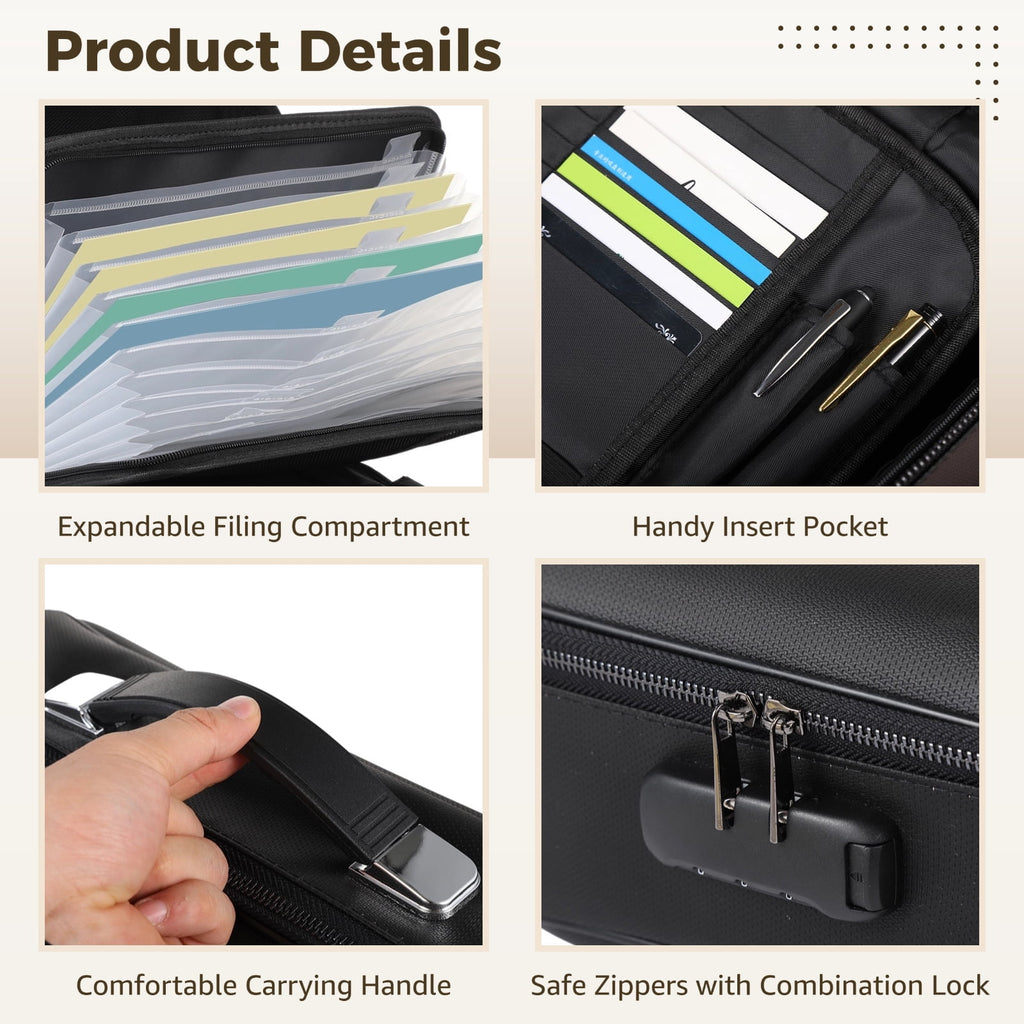 Fireproof Document Box, Hard Shell Fireproof Safe Case with Lock, File Organizer with Expandable Filing Compartments, Portable & Waterproof - Image 3