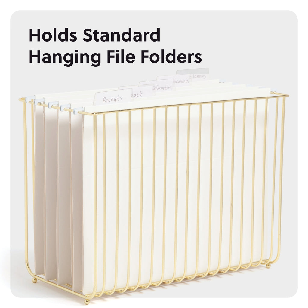 U Brands Bent Wire Hanging File Basket, 9.2 x 12.4 x 6.1 in., Gold Metal - Image 5