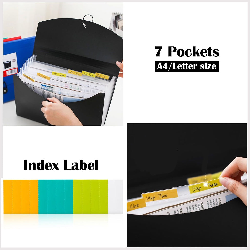 7 Pockets Accordion File Organizer (Pack of 4), Letter Size/A4 Expanding File Folder with Index Tabs, Expandable Plas... - Image 3