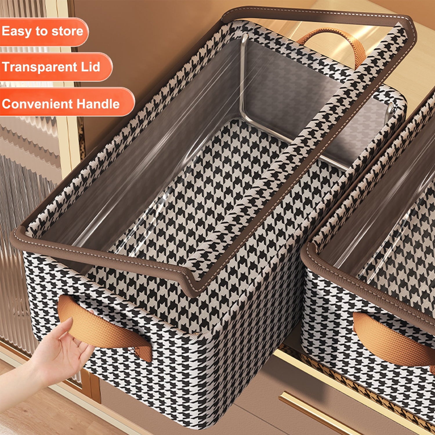3 Pack Fabric Storage Bins with Lids, Wardrobe Storage Organiser, Stackable Storage Bin, Foldable Storage Baskets wit... - Image 3