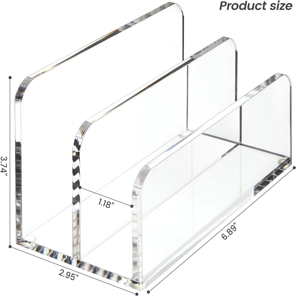 Acrylic Mail Sorter Desktop Organizer Holder, 2 Compartments Clear Small File Script Letter Office Document Storage f... - Image 4