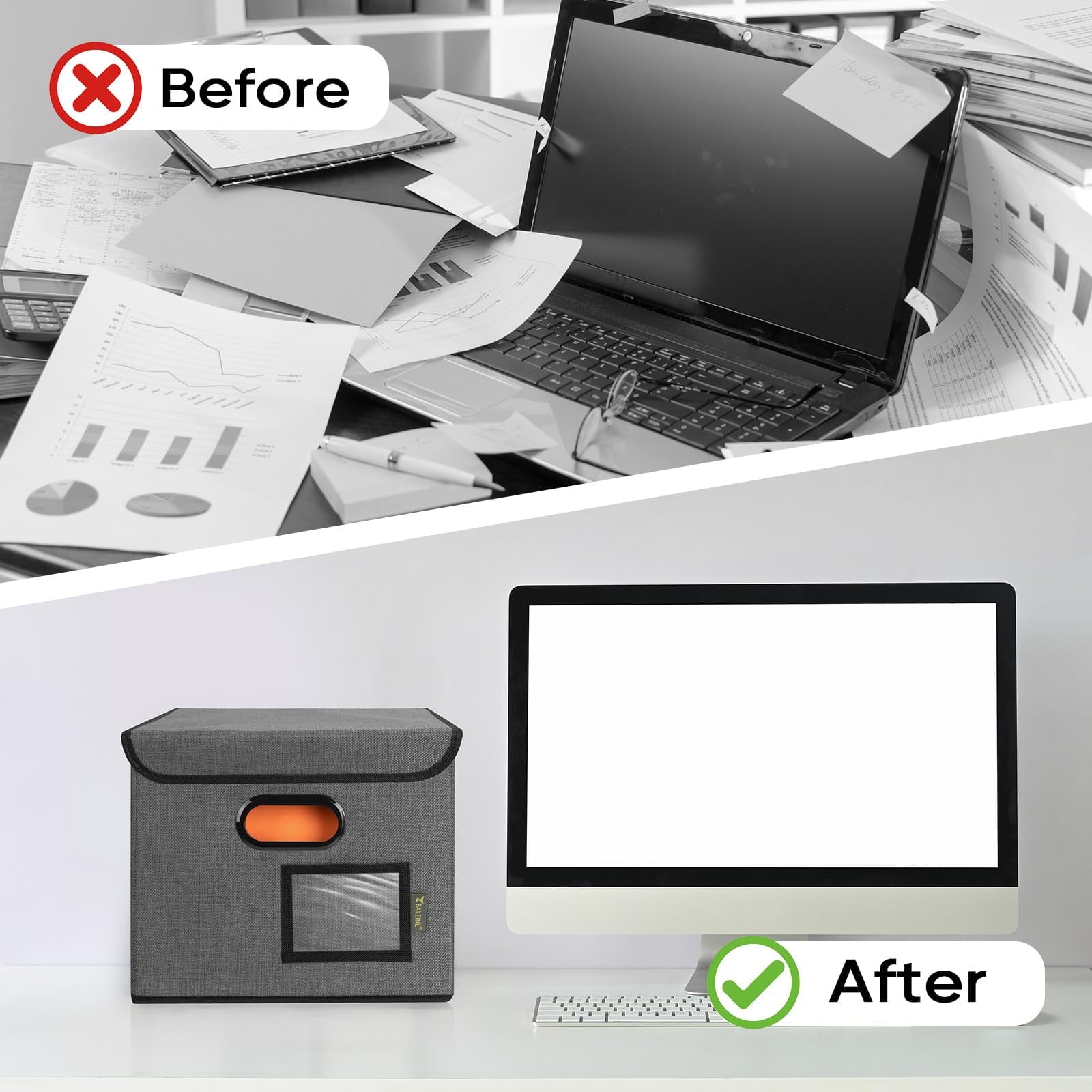 2 Pack Collapsible File Organizer Box with Lid & Plastic Slide, for Office Document Storage - Image 6