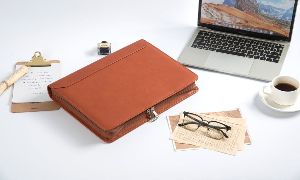 LeatherBelief Portfolio 3 Rings Binder,Zipper PU Leather Padfolio, Business Organizers with A4 Legal Pads, Gift for Him, Brown - Image 6