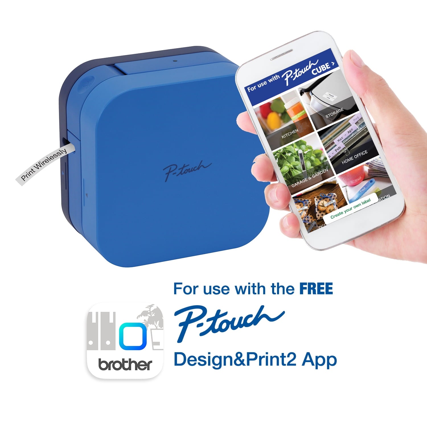 P-Touch Cube Smartphone Label Maker, Bluetooth Wireless Technology - Blue - Image 4