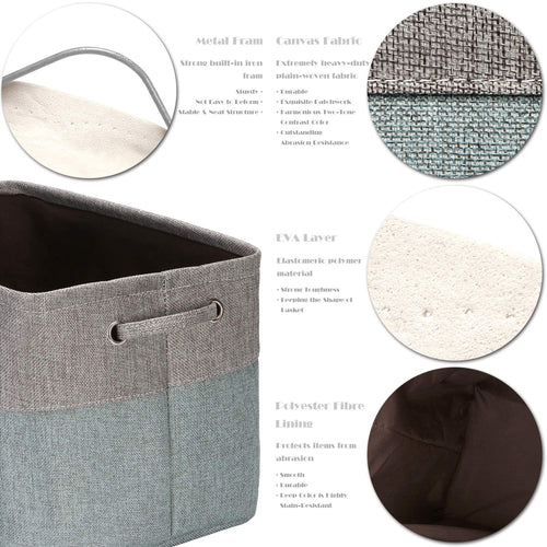 3-Pack Large Storage Basket Set, Trunk Organizer, Clothes Toys Bin, 15 x 10 x 10 Inches, Big Rectangular Canvas Fabri... - Image 2