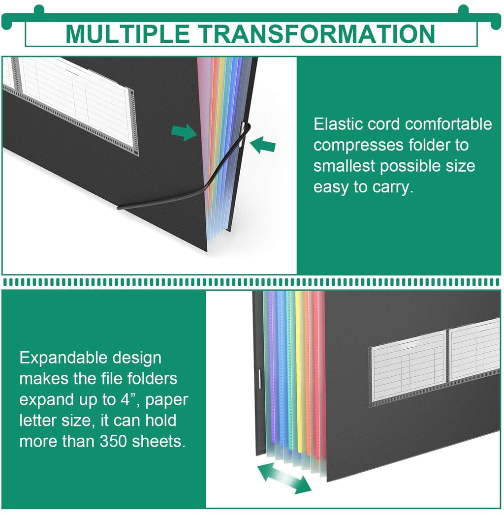 Letter Size 7 Pockets Accordian Organizer Expanding Folder for Filing Cabinet/Accordion Box Rainbow Plastic Document ... - Image 2