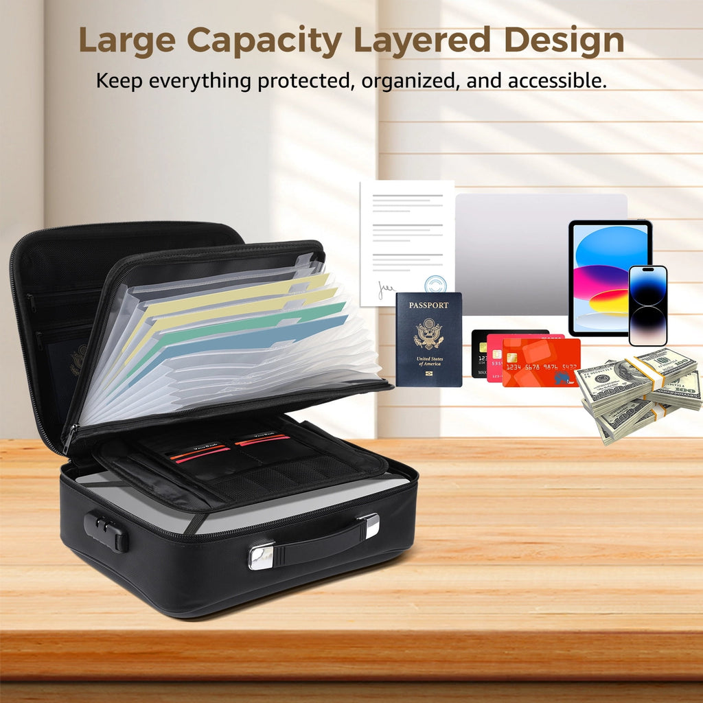 Fireproof Document Box, Hard Shell Fireproof Safe Case with Lock, File Organizer with Expandable Filing Compartments, Portable & Waterproof - Image 5