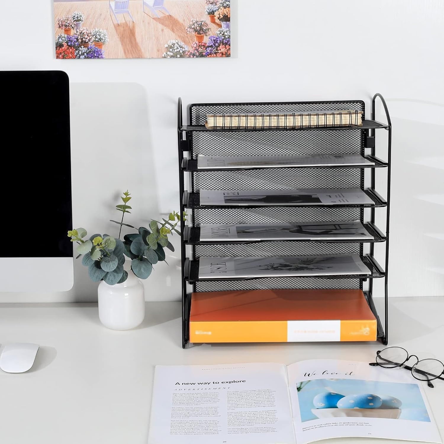 EasyPAG 6-Tier Mesh Desk File Organizer - Screwless Assembly Desktop File Folder Holder, Black Paper Sorter for Office Home School Document - Image 3