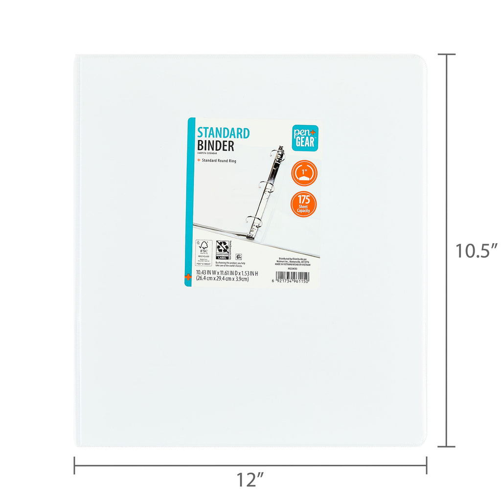 Pen+Gear 1" 3-Ring Standard Binder, White - Image 6