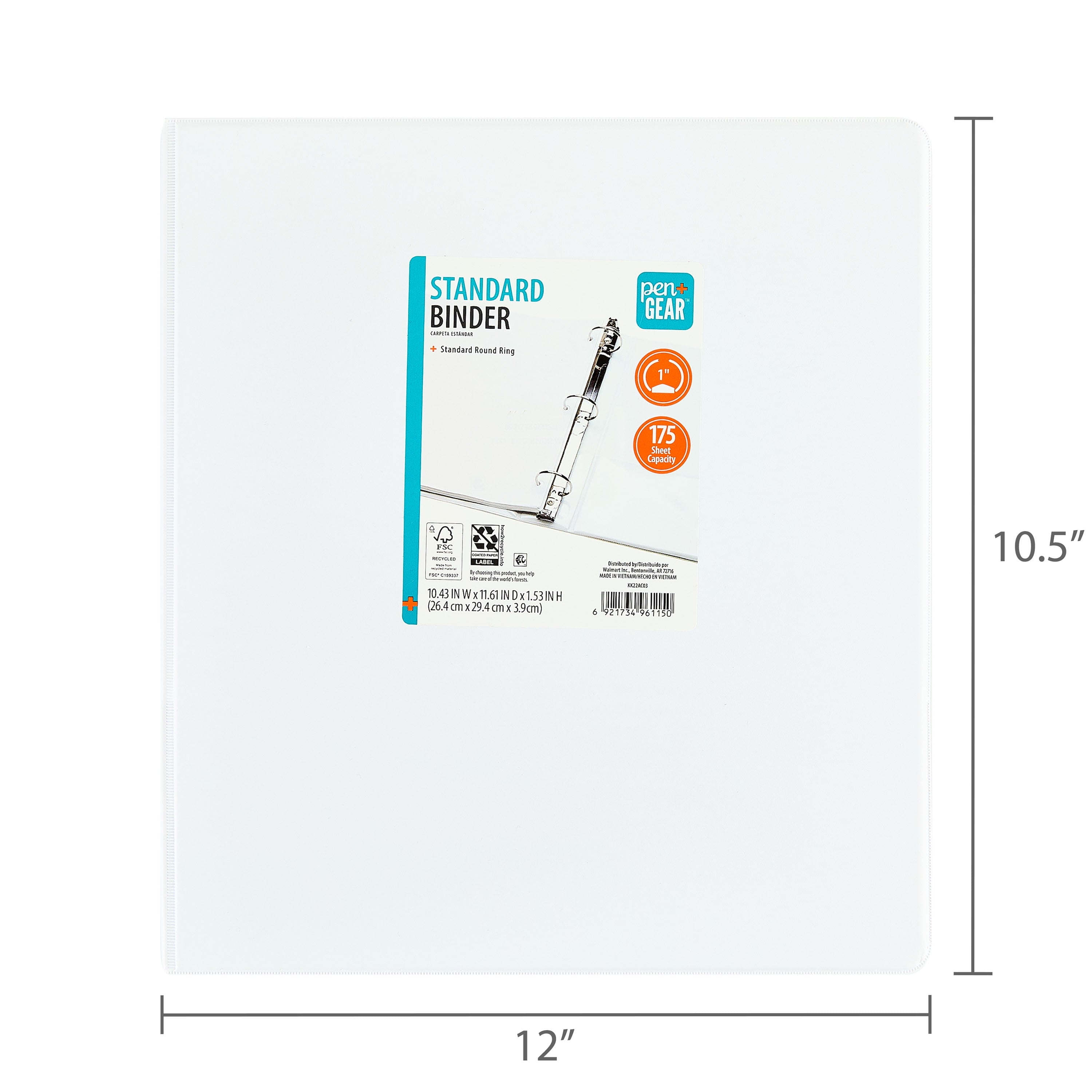 Pen+Gear 1" 3-Ring Standard Binder, White - Image 6