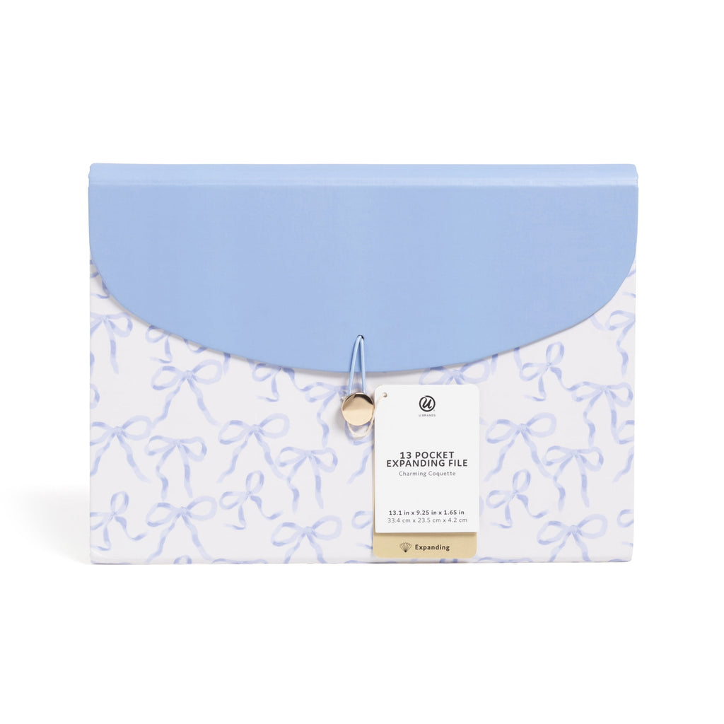 U Brands 13 Pocket Expandable File, 13 x 9.2 x 1.4 in.,Charming Coquette Blue BowsFile Organizer. Freestanding - Image 3