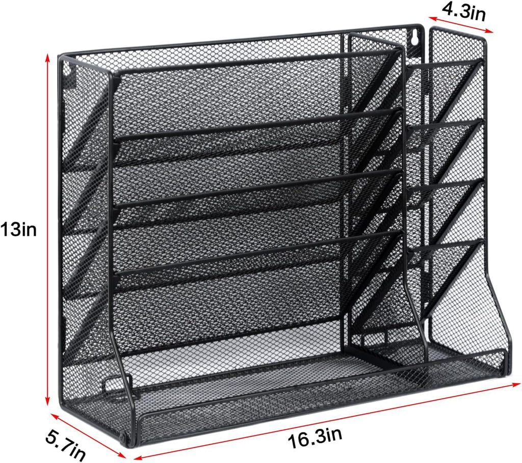 X-COSRACK 4-Tier Wall Mounted File Organizer, Adjustable Metal Mesh Paper Holder with Stable R-Shaped Base, Desktop Hanging Magazine Rack fo - Image 3