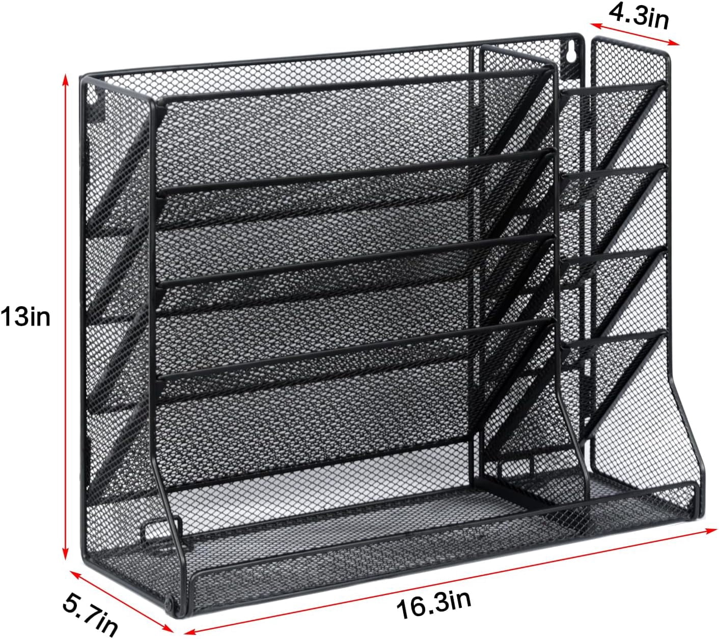 X-COSRACK 4-Tier Wall Mounted File Organizer, Adjustable Metal Mesh Paper Holder with Stable R-Shaped Base, Desktop Hanging Magazine Rack fo - Image 3