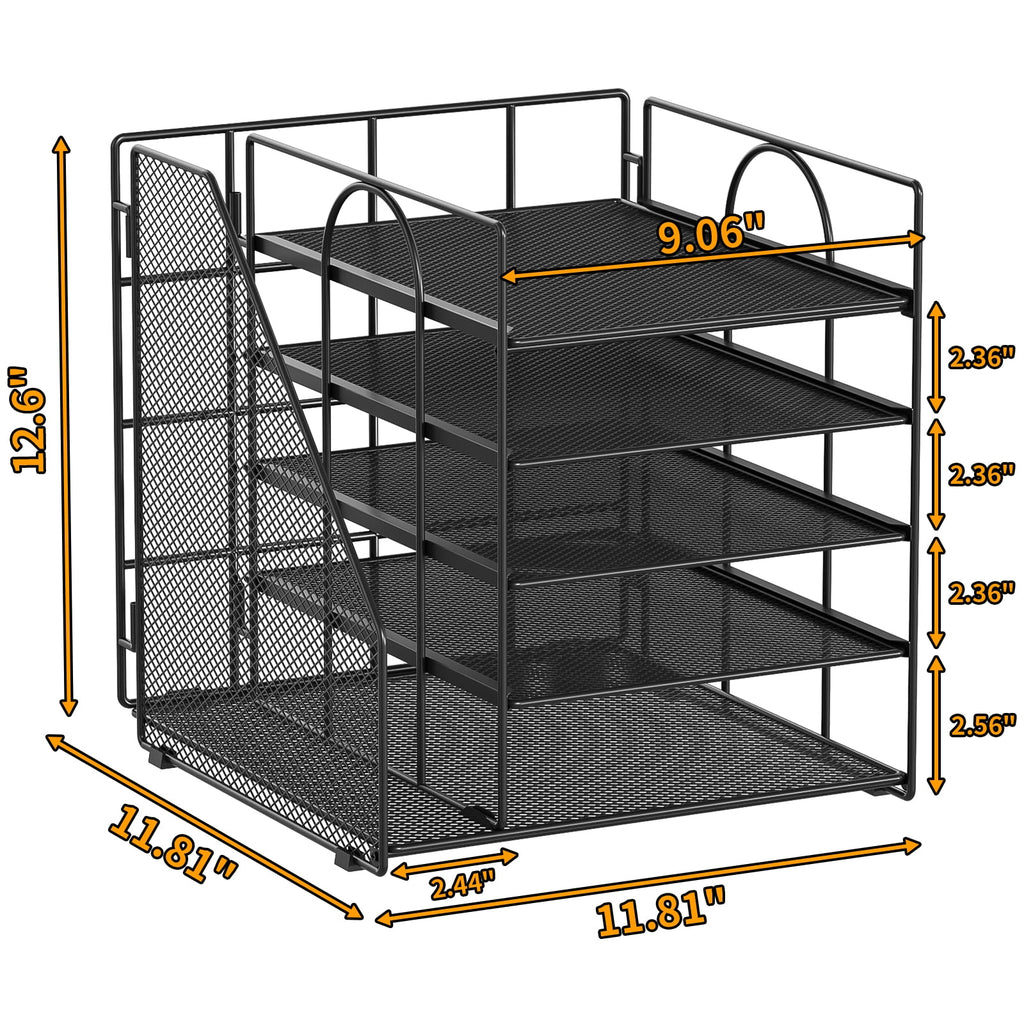 Mintazer Desk Organizer with File Holder, 5-Tier Paper Letter Tray Organizer Mesh Desktop File Organizer Magazine Holder for Home School Off - Image 5