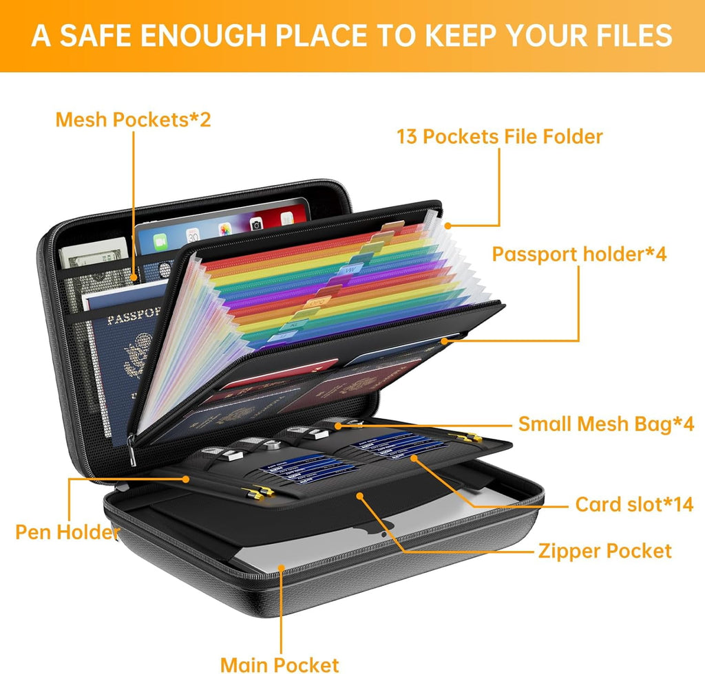 with Lock, Water Resistant Hard-Shell Case with 13 Pocket Accordion Folder, Portable Document for Letter A4 s Laptop ... - Image 5