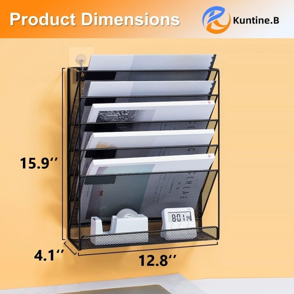 Aertyole 6-Tier Wall File Organizer Hanging File Organizer Cubicle Organizer Wall File Holder for Office Home, Black - Image 2