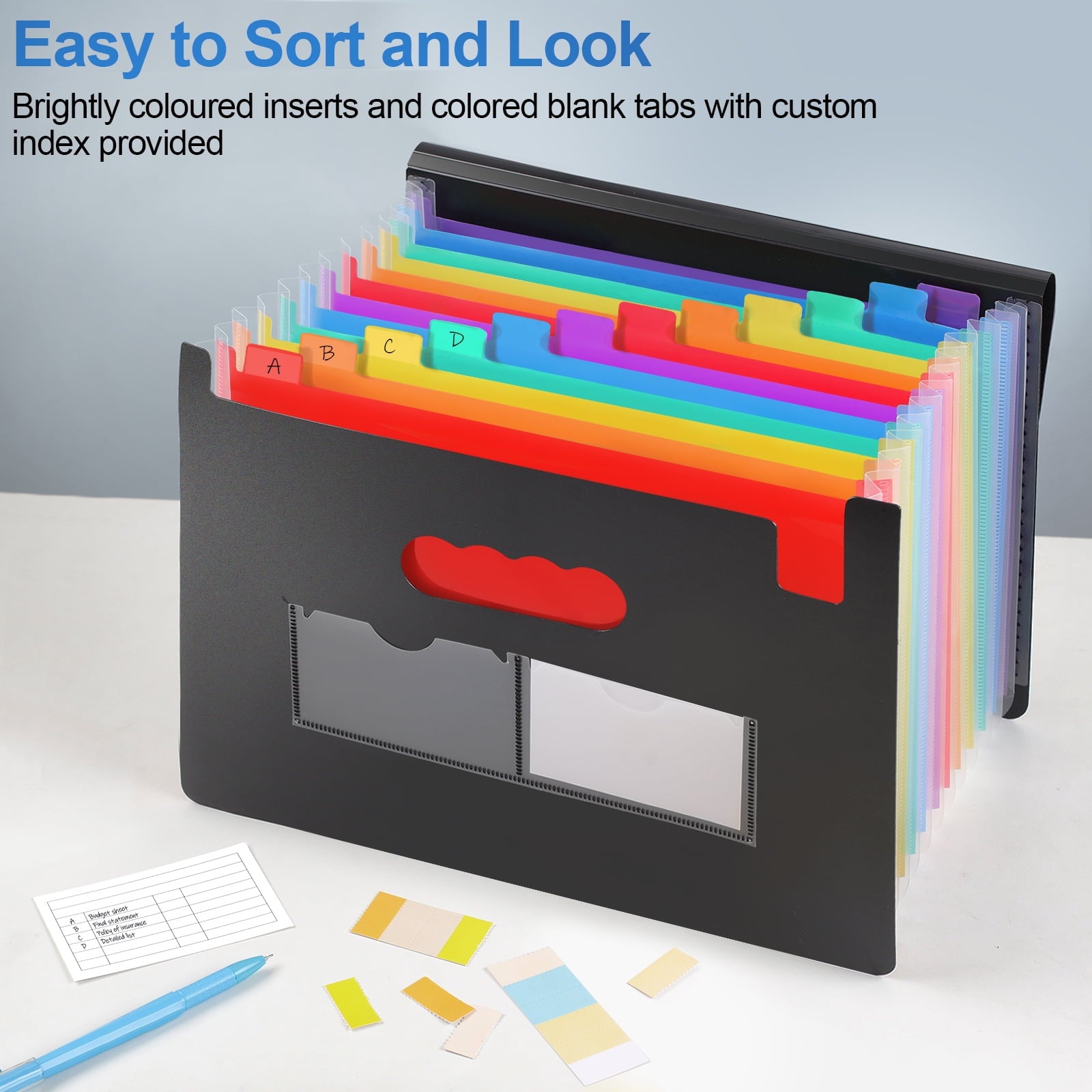 12 Accordion File Organizer, Plastic Expandable Folder, Letter A4 Size with Blank Labels for Documents, Bills, Taxes,... - Image 4