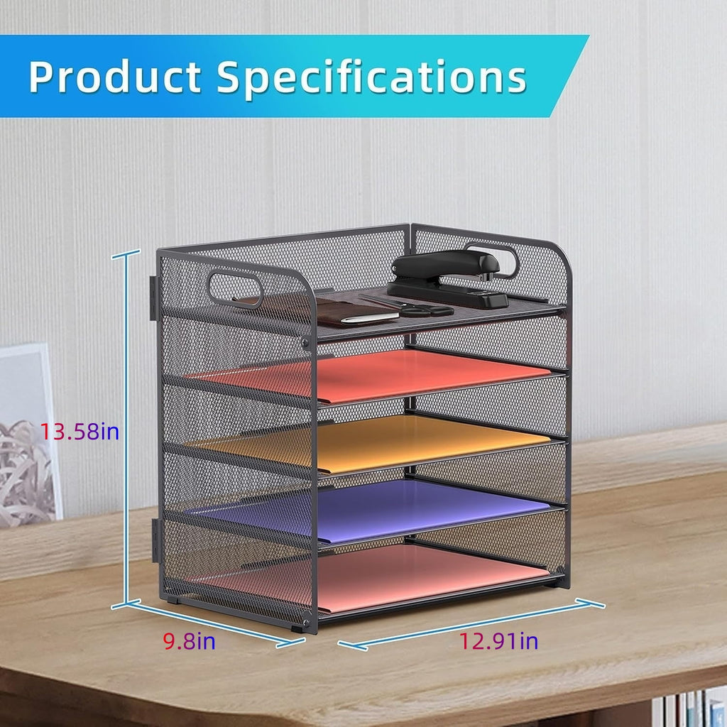 Desk File Organizer, 5 Trays Paper Organizer Letter Tray with Handle, Paper Sorter Desk Organizer for Office, Home or... - Image 5