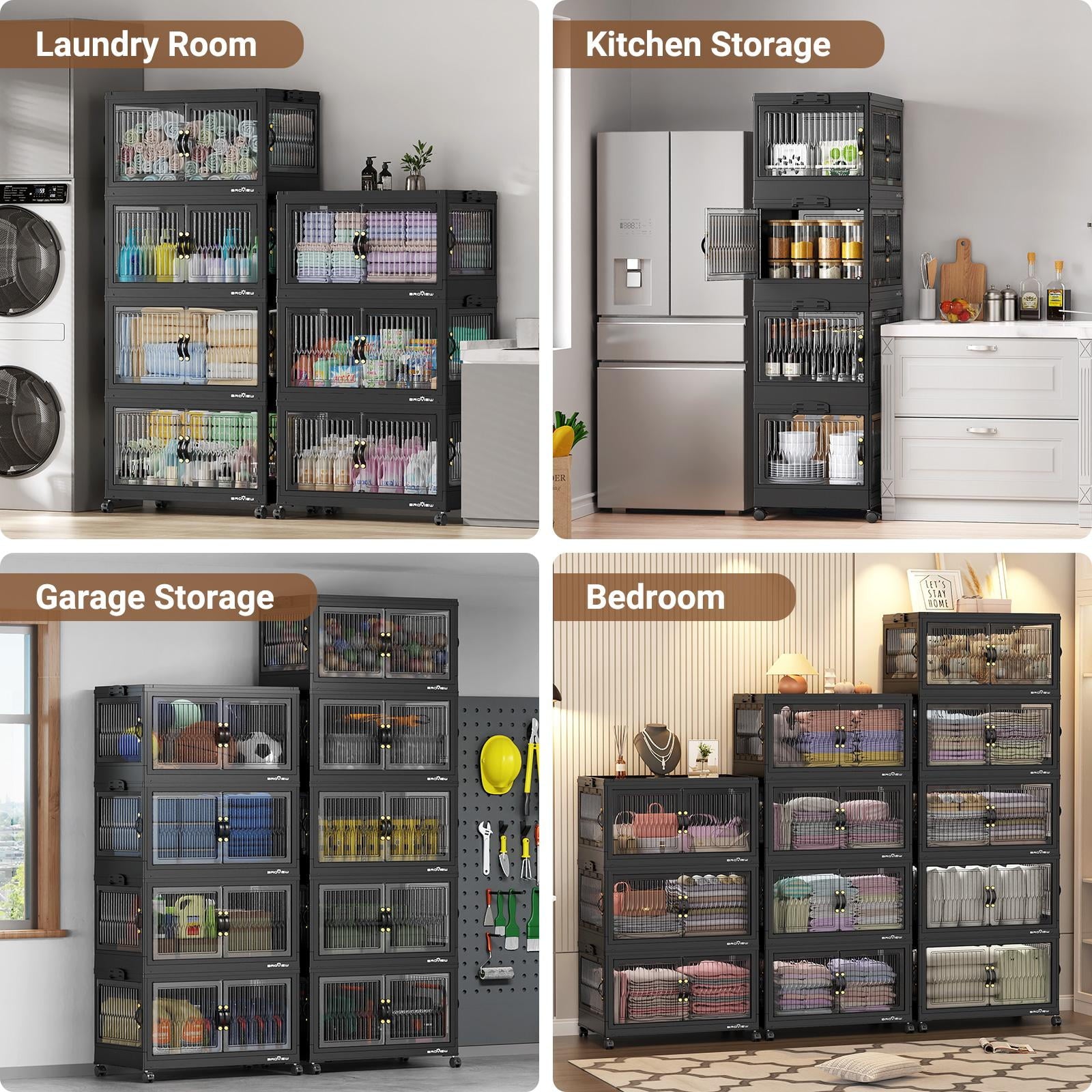 90Gal Stackable Storage Bins with 3x Lids, Front and Side Open Doors, Collapsible Closet Organizer and Storage Cabine... - Image 5