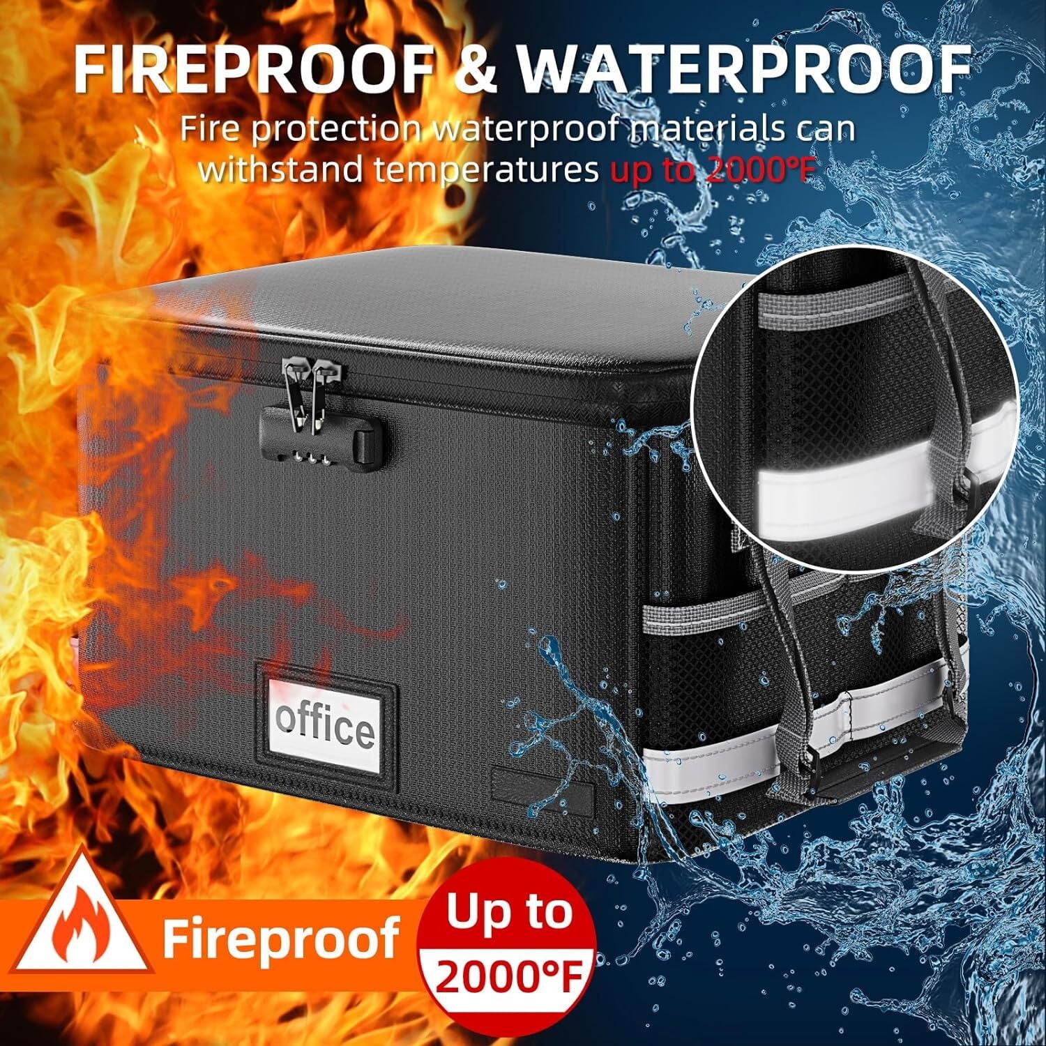 Fireproof File Organizer Box with Lock, Collapsible Fireproof Document Bag, Portable File Safe Box with Handle for Do... - Image 2