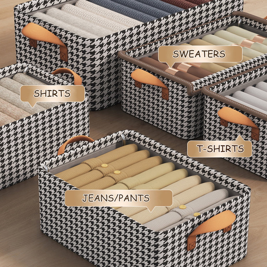 3 Pack Fabric Storage Bins with Lids, Wardrobe Storage Organiser, Stackable Storage Bin, Foldable Storage Baskets wit... - Image 5