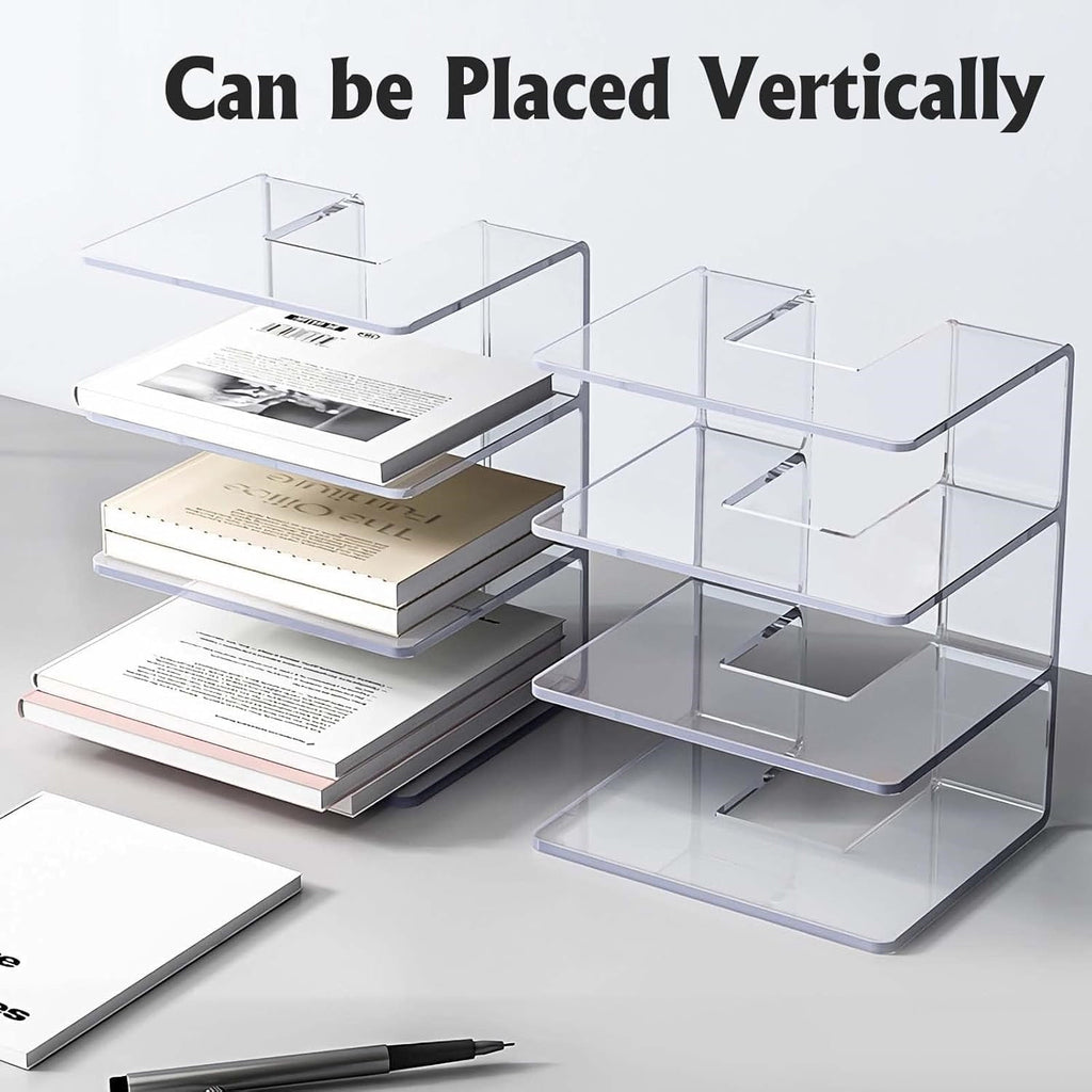 Clear Acrylic File Organizer for Desk, 4 Sections Acrylic Desktop Organizer Holder Sorter,Book Paper Storage Dividers... - Image 5