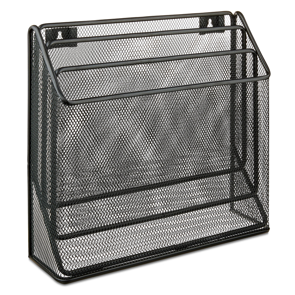 Metal Mesh Desk Organizer with Hook,Black, 3 Compartments - Image 2