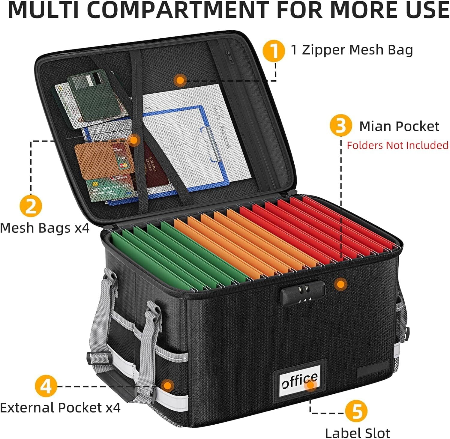 Fireproof File Organizer Box with Lock, Collapsible Fireproof Document Bag, Portable File Safe Box with Handle for Do... - Image 3