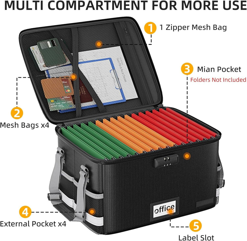 Fireproof File Organizer Box with Lock, Collapsible Fireproof Document Bag, Portable File Safe Box with Handle for Do... - Image 3