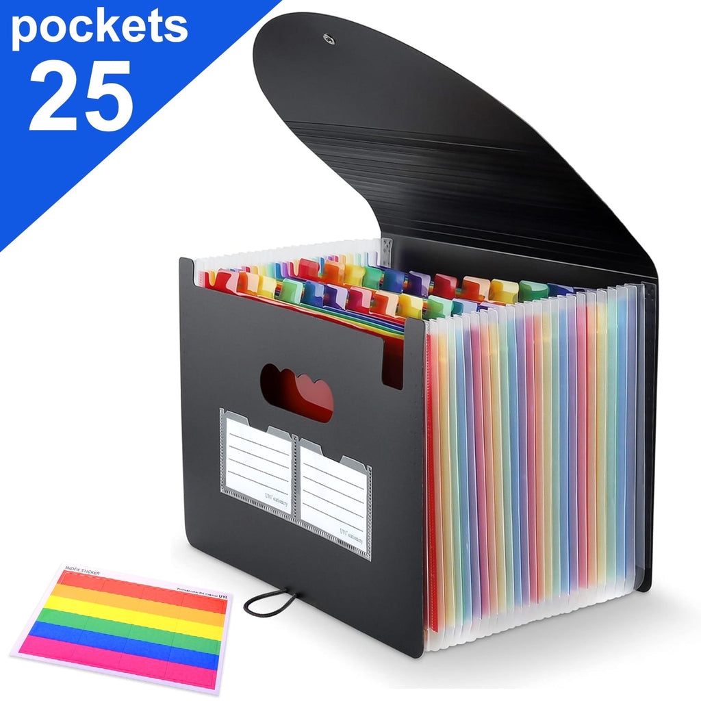 25 Accordion File Organizer, Expanding File Folder with Labels, Portable Letter A4 Size Paper Document Receipt Organi...