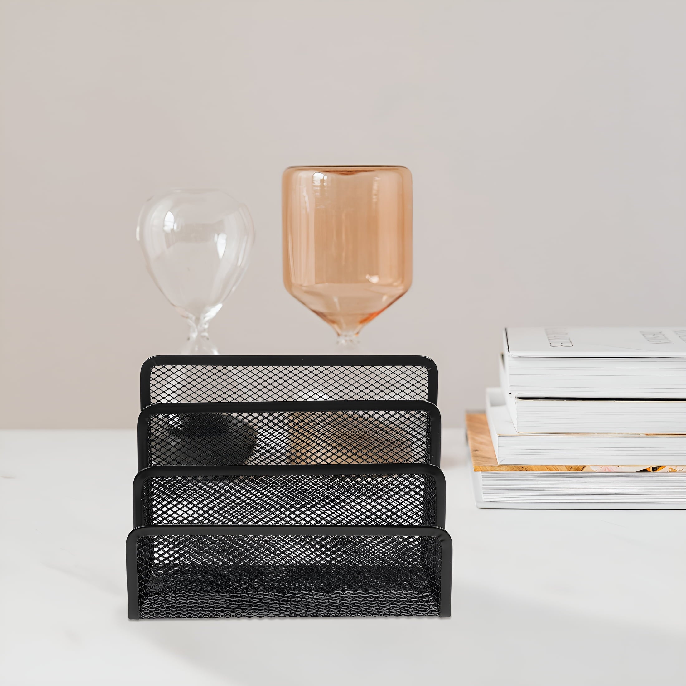 Metal Mesh Desktop Organizer File Folder Letters Magazine Holder for Home Office (Black) - Image 4
