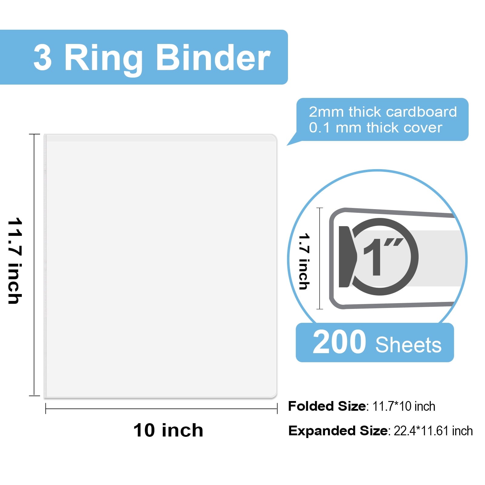 Sturdy 1 inch 3 Ring View Binder,O-ring,Holds 200 Sheets of Letter Size Paper,12-Pack White, 2mm-thick - Image 2