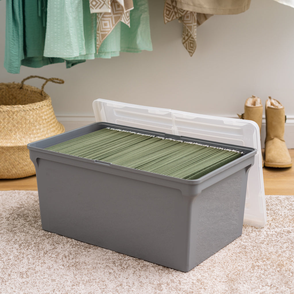 IRIS Split Lid Plastic Storage Bins/ File Boxes 22.8" L x 13.74" W x 10.75" H, Gray, Set of 4 - Image 5